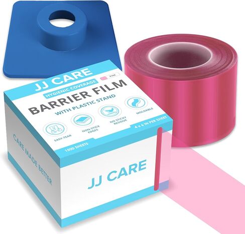 JJ CARE Barrier Film (1500 Sheets) Pink, No Sting Barrier Tape, Protective Tattoo Plastic Wrap, Self-Adhesive Barrier Film Tattoo for Dental, Tattoo, Make Up with Film Dispenser in Kuwait