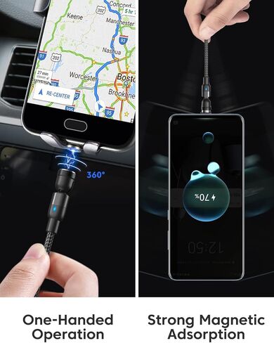 كابل شحن مغناطيسي (4 عبوات، 3.3 قدم/3.3 قدم/6.6 قدم/6.6 قدم)/كابل شحن USB C مغناطيسي يدور 360 درجة و180 درجة مع كابل شاحن LED/مغناطيسي/سلك شاحن هاتف مغناطيسي مجدول من النايلون لمزيد من الأجهزة in Kuwait