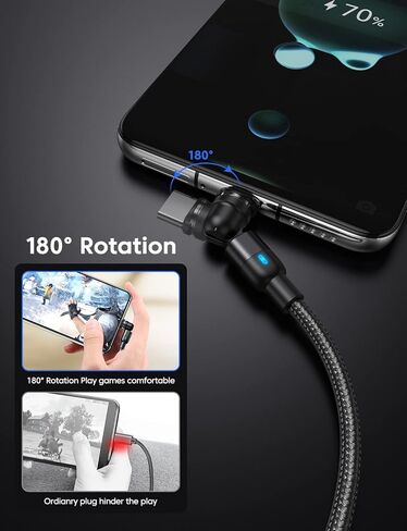 كابل شحن مغناطيسي (4 عبوات، 3.3 قدم/3.3 قدم/6.6 قدم/6.6 قدم)/كابل شحن USB C مغناطيسي يدور 360 درجة و180 درجة مع كابل شاحن LED/مغناطيسي/سلك شاحن هاتف مغناطيسي مجدول من النايلون لمزيد من الأجهزة in Kuwait