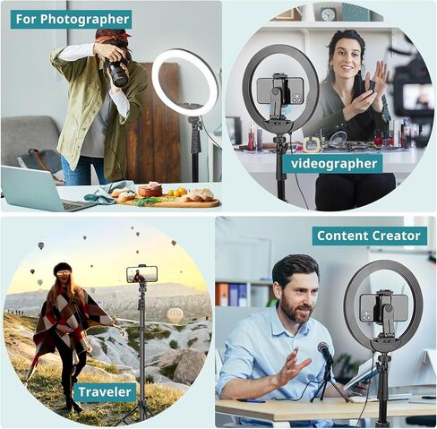 Eicaus 12" Ring Light with Tripod Stand and Phone Holder,Selfie LED Lighting with 62" Phone and Stand,Circle Ringlight for Photography,TIK Tok and YouTube,Compatible with iPhone, Android and Cameras in Kuwait