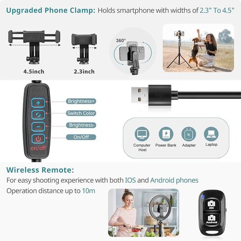 Eicaus 12" Ring Light with Tripod Stand and Phone Holder,Selfie LED Lighting with 62" Phone and Stand,Circle Ringlight for Photography,TIK Tok and YouTube,Compatible with iPhone, Android and Cameras in Kuwait