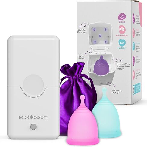 Ecoblossom Menstrual Cup Sterilizer - Modern Menstrual Cup Cleaner Unscented Sanitizer - 2-Minute Automatic UV Wash - Holder Fits Small Soft & Large Period Disc - UV Wipes Out 99.9% of Germs in Kuwait