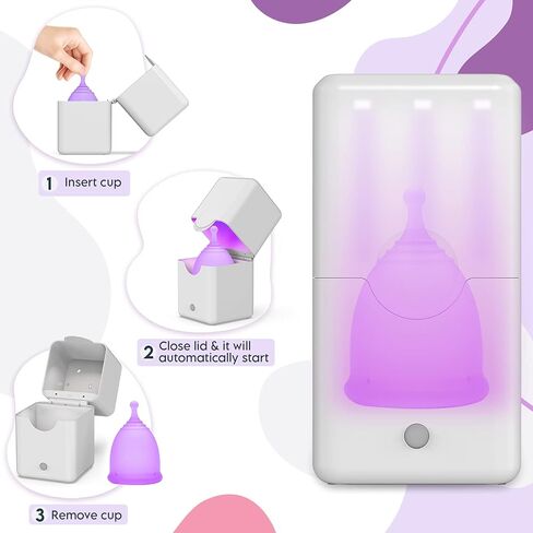 Ecoblossom Menstrual Cup Sterilizer - Modern Menstrual Cup Cleaner Unscented Sanitizer - 2-Minute Automatic UV Wash - Holder Fits Small Soft & Large Period Disc - UV Wipes Out 99.9% of Germs in Kuwait