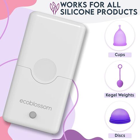 Ecoblossom Menstrual Cup Sterilizer - Modern Menstrual Cup Cleaner Unscented Sanitizer - 2-Minute Automatic UV Wash - Holder Fits Small Soft & Large Period Disc - UV Wipes Out 99.9% of Germs in Kuwait