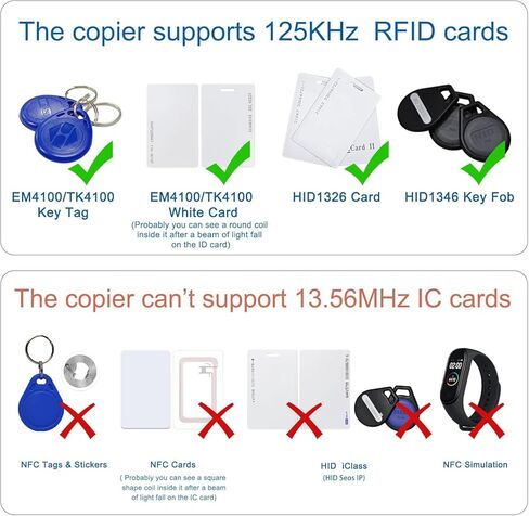 ناسخة RFID محمولة بمعرف القرب 125 كيلو هرتز لـ AWID وHID + 5 مفاتيح تحكم عن بعد قابلة للكتابة + 3 بطاقات بيضاء + 2 بطاقات سميكة بيضاء T5577 in Kuwait