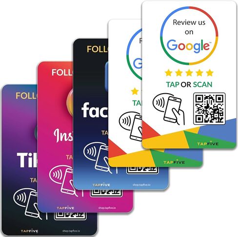 بطاقات Google Review Tap (20 حزمة) من TapFive - متوافقة مع تقييمات Google - بطاقات Zappy Fast NFC وQR للفرق والشركات متعددة المواقع - قابلة لإعادة الاستخدام، عدد غير محدود من الصنابير، بدون رسوم (20 بطاقة) in Kuwait