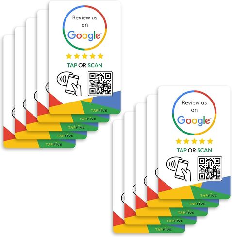 بطاقات Google Review Tap (20 حزمة) من TapFive - متوافقة مع تقييمات Google - بطاقات Zappy Fast NFC وQR للفرق والشركات متعددة المواقع - قابلة لإعادة الاستخدام، عدد غير محدود من الصنابير، بدون رسوم (20 بطاقة) in Kuwait