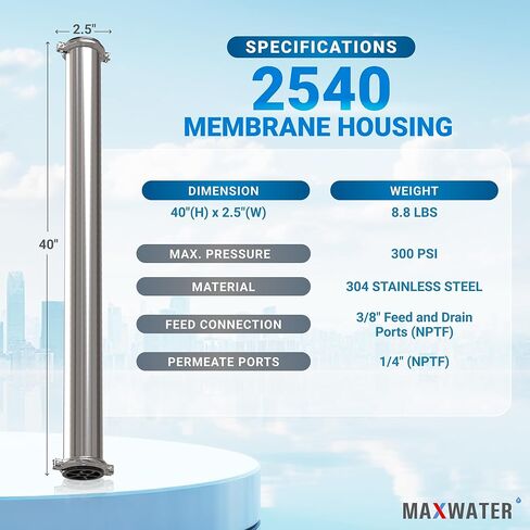 Max Water 2540 عنصر إسكان غشاء المياه المالحة BW-BW-2540: 800GPD جيد للصناعة والزراعة والمنزل بأكمله والمزيد (2540 إسكان) in Kuwait