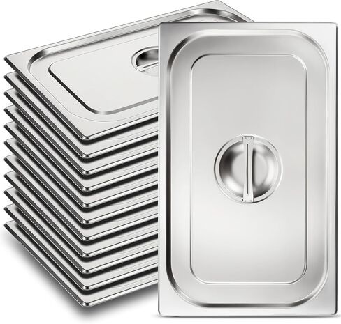 Suclain Steam Table Pan Covers Full Size Hotel Pans Covers with Handle 0.8 mm Thick Stainless Steel 20.8"L x 12.8"W Commercial Food Pan Lid for Steam Food Pan, Buffet Pan, Roasting Pan (12 Pack) in Kuwait
