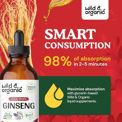 Korean Red Panax Ginseng Liquid Extract - Organic Ginseng Root Drops - Red Ginseng Tincture Complex - Vegan, Alcohol Free Supplement - 2 fl oz in Saudi Arabia