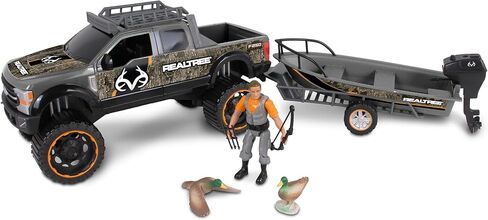 مجموعة ألعاب NKOK Realtree بمقياس 1/18 ذات العجلات الحرة مكونة من 10 قطع، RT Ford F-250 Super Duty مع Polaris Sportsman على المقطورة والملحقات (رف السقف، الصياد، الخوذة، رافعة الألعاب، قضيب اللف، باك، القوس والسهام) in Saudi Arabia