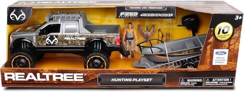مجموعة ألعاب NKOK Realtree بمقياس 1/18 ذات العجلات الحرة مكونة من 10 قطع، RT Ford F-250 Super Duty مع Polaris Sportsman على المقطورة والملحقات (رف السقف، الصياد، الخوذة، رافعة الألعاب، قضيب اللف، باك، القوس والسهام) in Saudi Arabia