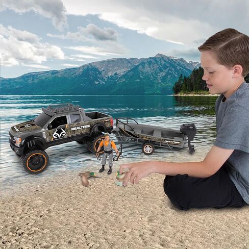 مجموعة ألعاب NKOK Realtree بمقياس 1/18 ذات العجلات الحرة مكونة من 10 قطع، RT Ford F-250 Super Duty مع Polaris Sportsman على المقطورة والملحقات (رف السقف، الصياد، الخوذة، رافعة الألعاب، قضيب اللف، باك، القوس والسهام) in Saudi Arabia