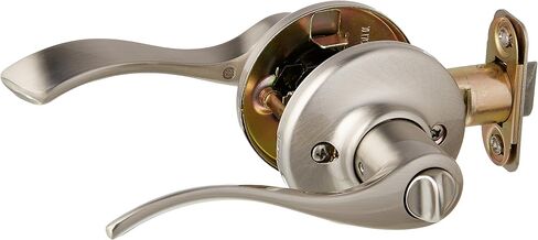 مقبض باب الخصوصية الداخلي من kwikset Balboa مع قفل، ورافعة باب للحمام وغرفة النوم، قفل دوران بدون مفتاح قابل للعكس من النيكل الساتان، مع حماية من الميكروبان in Kuwait