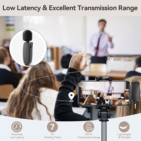 ميكروفون MAXDORIA اللاسلكي Lavalier، ميكروفون لاسلكي بمشبك لهاتف iPhone، iPad، هاتف من النوع C، ميكروفون صغير مع علبة شحن 600 مللي أمبير في الساعة، ميكروفون لاسلكي لتسجيل الفيديو، المقابلة، Tiktok، YouTube، إلخ in Kuwait