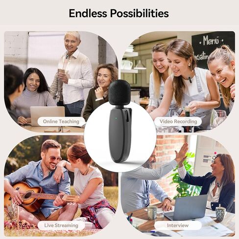 ميكروفون MAXDORIA اللاسلكي Lavalier، ميكروفون لاسلكي بمشبك لهاتف iPhone، iPad، هاتف من النوع C، ميكروفون صغير مع علبة شحن 600 مللي أمبير في الساعة، ميكروفون لاسلكي لتسجيل الفيديو، المقابلة، Tiktok، YouTube، إلخ in Kuwait