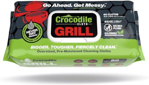 Crocodile Cloth Grill - 80 (15" x 10") Biodegradable Cleaning Wipes. Safe on Skin & Multiple Surfaces. Infused with Aloe & Vitamin E. Large, Pre-Moistened & Absorbent. in Saudi Arabia