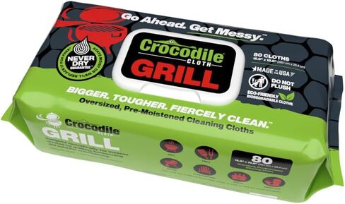 Crocodile Cloth Grill - 80 (15" x 10") Biodegradable Cleaning Wipes. Safe on Skin & Multiple Surfaces. Infused with Aloe & Vitamin E. Large, Pre-Moistened & Absorbent. in Saudi Arabia