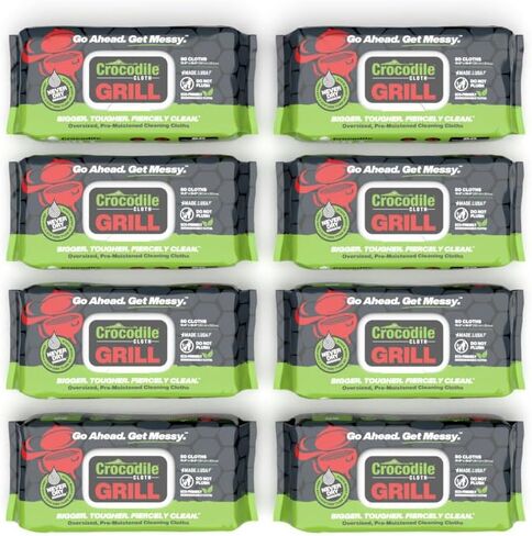 Crocodile Cloth Grill - 80 (15" x 10") Biodegradable Cleaning Wipes. Safe on Skin & Multiple Surfaces. Infused with Aloe & Vitamin E. Large, Pre-Moistened & Absorbent. in Saudi Arabia