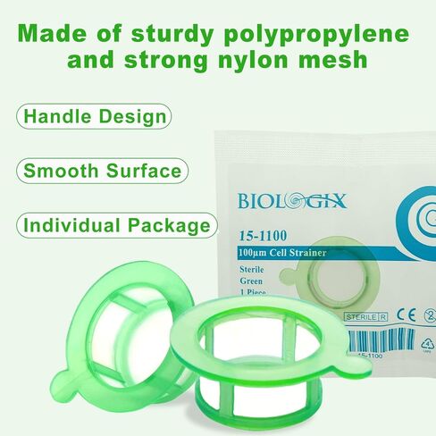 50PCS 70µm Cell Strainer Nylon Mesh Cell Screen Filter Handle, Sterile, Polypropylene Frame, 70µm Pore Size, Individually Wrapped in Saudi Arabia