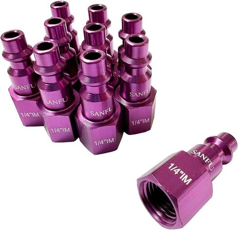 SANFU Air Hose Fittings, Aluminum AMT Universal Air Coupler and I/M Industrial Type Air Plug Kit, 1/4 Inch Threads Size, 1/4 Inch Body Size, 15 Pieces Air Compressor Accessories Fittings Kit(Purple) in Kuwait