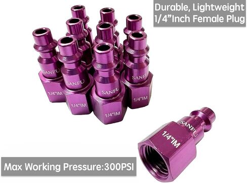 SANFU Air Hose Fittings, Aluminum AMT Universal Air Coupler and I/M Industrial Type Air Plug Kit, 1/4 Inch Threads Size, 1/4 Inch Body Size, 15 Pieces Air Compressor Accessories Fittings Kit(Purple) in Kuwait
