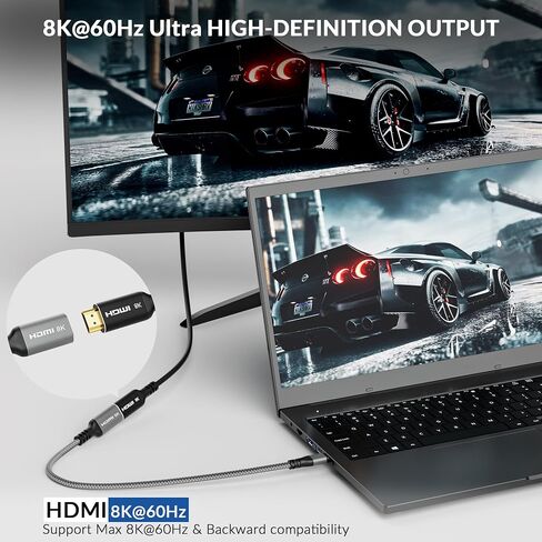 كيبل محول منفذ عرض الى HDMI 8K من توجكون، كيبل وصلة احادي الاتجاه 1.4 (ذكر) الى HDMI 2.1 (انثى) يدعم 8K عند 60 هرتز، 4K عند 120Hz لاجهزة الكمبيوتر DP وشاشات HDMI in Kuwait