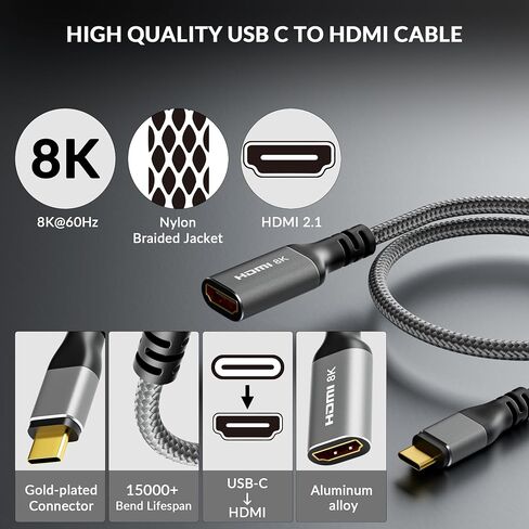 كيبل محول منفذ عرض الى HDMI 8K من توجكون، كيبل وصلة احادي الاتجاه 1.4 (ذكر) الى HDMI 2.1 (انثى) يدعم 8K عند 60 هرتز، 4K عند 120Hz لاجهزة الكمبيوتر DP وشاشات HDMI in Kuwait