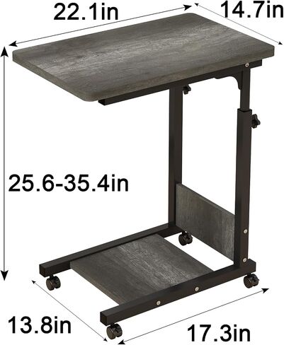 Adjustable Height C Table Sofa Side Bedside Table with Wheels, Hospital Bed Table Rolling Tray with Storage, Mobile Computer Desk Laptop Table for Home Use,Gray in Saudi Arabia