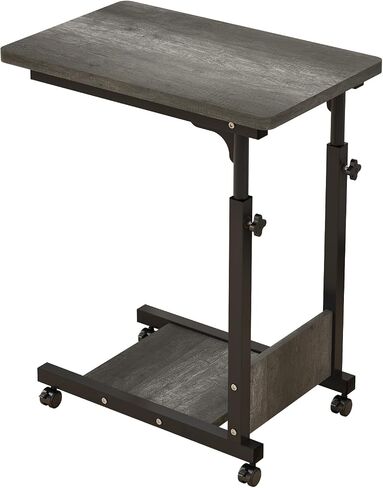 Adjustable Height C Table Sofa Side Bedside Table with Wheels, Hospital Bed Table Rolling Tray with Storage, Mobile Computer Desk Laptop Table for Home Use,Gray in Saudi Arabia