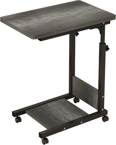 Adjustable Height C Table Sofa Side Bedside Table with Wheels, Hospital Bed Table Rolling Tray with Storage, Mobile Computer Desk Laptop Table for Home Use,Gray in Saudi Arabia