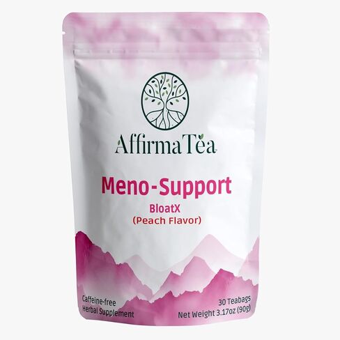 AffirmaTea Meno-Support BloatX | الإغاثة الطبيعية من أعراض انقطاع الطمث | الانتفاخ وتقلب المزاج وعدم التوازن الهرموني | مع البرسيم الأحمر ودونغ كاي | بوها نكهة التوت | 30 كيس شاي in Kuwait
