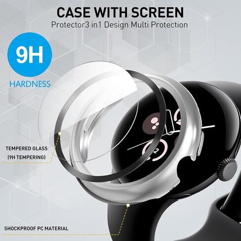 Suoman 3-Pack for Google Pixel Watch 3/2/1 41mm Case, [Anti-Scratch] 9H Tempered Glass Screen Protector+ All-Round PC Glossy Protective Cover Bumper in Saudi Arabia