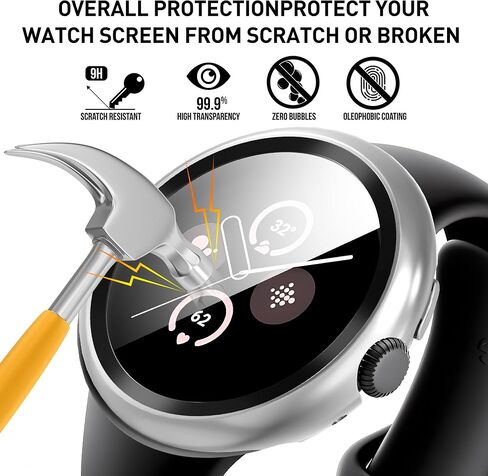 Suoman 3-Pack for Google Pixel Watch 3/2/1 41mm Case, [Anti-Scratch] 9H Tempered Glass Screen Protector+ All-Round PC Glossy Protective Cover Bumper in Saudi Arabia