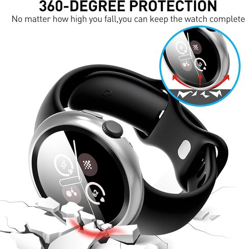 Suoman 3-Pack for Google Pixel Watch 3/2/1 41mm Case, [Anti-Scratch] 9H Tempered Glass Screen Protector+ All-Round PC Glossy Protective Cover Bumper in Saudi Arabia