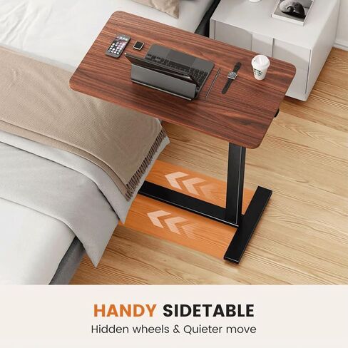 Mobile Bed Laptop Desk with Lockable Wheels and Height Adjustment Functio Versatile Overbed Table for Hospital Bedside and Efficient Home Office, White in Saudi Arabia