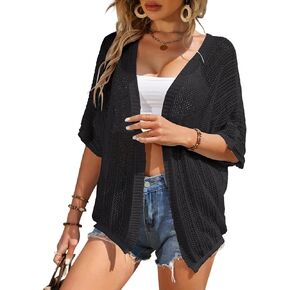 Women Crochet Cardigan Lightweight Thin Short Sleeve Casual Open Front Cardigan Cover