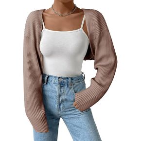 Zeagoo Women 2024 Fall Winter Shrug Sweater Long Sleeve Knit Bolero Crop Top Drop Shoulder Cardigan for Dresses