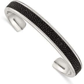 Solid Stainless Steel Men's Genuine Stingray Bangle Cuff Bracelet (Width = 10mm)