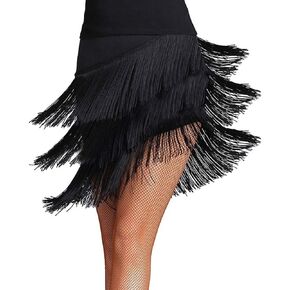 YM YOUMU Women Tassel Tiered Latin Dance Practice Skirt for Tango Ballroom Samba Salsa Dancewear