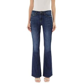 Kan Can Women's Mid Rise Flare Hem Jeans