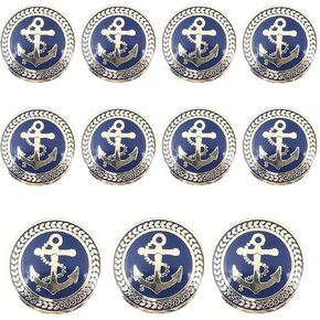 مجموعة ازرار بليزر معدنية كلاسيكية بلون ذهبي وازرق من 11 قطعة - مرساة بحرية - للبليزر والمعطف الرياضي والزي الرسمي والجاكيتات in Kuwait