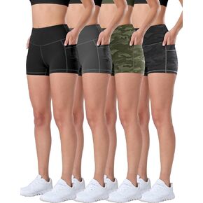 ATHVOTAR 4 Pack Spandex Yoga Shorts with Pockets for Women 3'' / 5'' / 8'' High Waist Biker Tummy Control Shorts