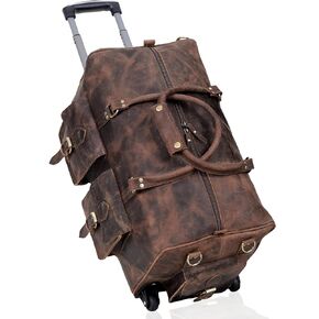 Men's Leather Rolling Travel Duffel Bag - 21" Wheeled Brown Duffel for Effortless Journeys By VC in Kuwait