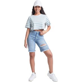 YMI Women's Junior High Rise Frayed Distressed Hem Boyfriend Long Denim Shorts in Saudi Arabia