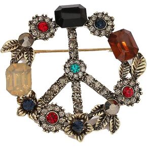 Antique Gold Plated Crystal Love Peace Brooch and Pins