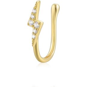 925 Sterling Silver Fake Nose Ring for Women Girls CZ 14K Gold Plated Nose Cuffs Sparkling Non-Piercing Nose Rings Clip On Nose Jewelry Body Jewelry