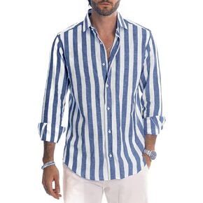 Rela Bota Mens Fashion Striped Shirts Beach Casual Button Down Henley Shirts Long Sleeve Dress Shirts Cotton Shirts
