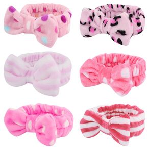 WHAVEL 6 Pack Pink Spa Headband Makeup Headbands Soft Skincare Headbands Bow Face Wash Headbands Shower Headbands Fluffy Head Wraps Hair Band for Washing Face