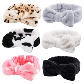 WHAVEL 6 Pack Pink Spa Headband Makeup Headbands Soft Skincare Headbands Bow Face Wash Headbands Shower Headbands Fluffy Head Wraps Hair Band for Washing Face
